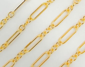 1FT 11x4mm 14k gold filled chain by foot,flat unfinished long oval and circle link chain,drawn paperclip,small round link chain bulk.103331F