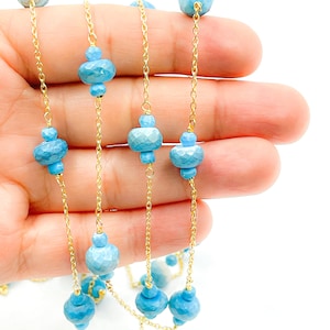 1FT 9x4mm turquoise bead chain by foot, 925 silver gold plate wire wrap rosary chain, rosary rondel bead unfinished chain bulk. TRQ13