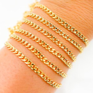 1FT 4x3mm 14k gold filled flat curb chain, tight tiny cuban curb unfinished chain, small Miami oval curb link chain wholesale bulk. 62HRGF