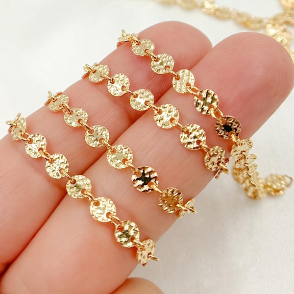 4mm Hammered Disc 14k Real Gold Filled Chain by Foot. Unfinished Chain for Permanent Jewelry. 957FDGF