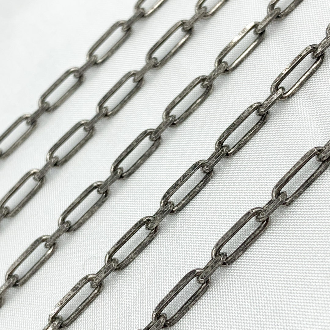 1FT 10x3mm 925 Oxidized Silver Paperclip Chain by Foot, Long