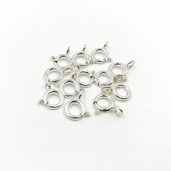 5pcs 5 mm 925 Silver Spring Ring, 925 White Silver Clasp, Sterling Silver Lobster Lock Findings, Wholesale Jewelry Supply, Spring Ring Lock