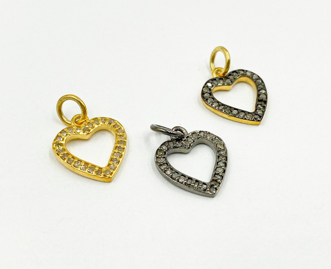Open Diamond Heart, Assorted Pave Diamond Heart Charms, Gold Heart