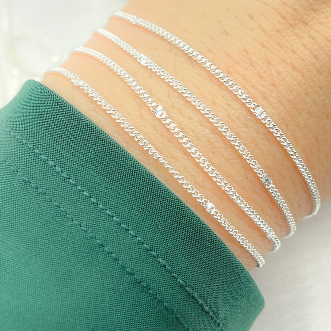 1FT 1.5mm, 925 Sterling Silver Curb Chain by Foot, Unfinished Curb and