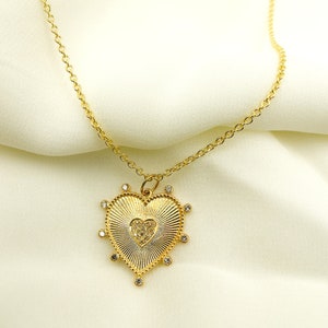 14K Solid Gold & Diamonds Heart Charm 25x24mm, love pendant for necklace, shiny heart gold charm. Solid Gold Jewelry. GDP47