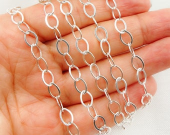 925 Sterling Silver Flat Oval Cable Chain, Unfinished Link Chain (7x5mm). V189FSS