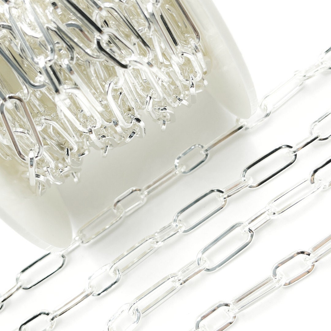 1FT 925 Sterling Silver Flat Paper Clip Chain by Foot, Links 1FT 925 Sterling Silver Flat Paper Clip Chain by Foot, Links