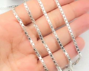 スターリングシルバー製ボックスチェーン、2mm、イタリア製ジュエリー