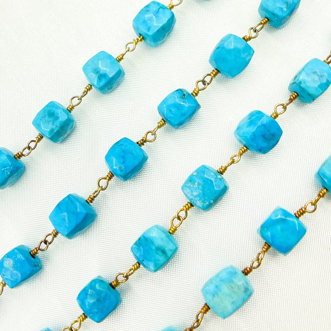 Turquoise Cube Shape Gold Plated 925 Sterling Silver Wire