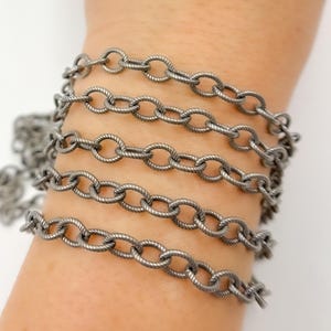 1FT 7x5mm 925 Oxidized Silver Twisted Large Oval Link Chain by Foot, Unfinished Vintage Bracelet Chain, Heavy Oval Link Chain bulk. 101841OX