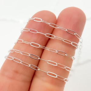 5.1x1.9mm 925 Silver Flat Paperclip Chain, Drawn Unfinished Chain, Oval Link Bracelet Chain by Foot, Sterling Silver Supply. 1606FSS
