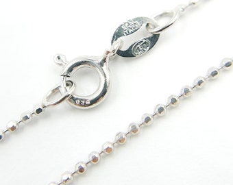 925 Sterling Silver Ball Finish Necklace. Shiny silver station necklace, 18", 24" & 30" length, Silver bead chain necklace.