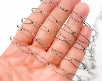 Oxidized Sterling Silver Diamond Cut Chain, 5x18mm, Sold By Foot. Y48OX