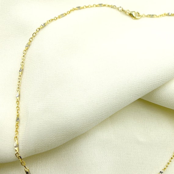 14K Solid Gold Cable Chain, Diamond Cut Bar Necklace. Solid Yellow