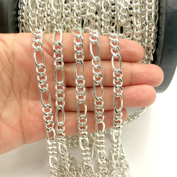 925 Sterling Silver Figaro Chain by the Foot, Unfinished Chain for