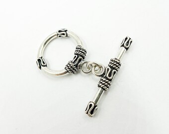 Textured Sterling Silver Toggle Clasp, 21mm Round Lock for DIY Jewelry. Toggle4