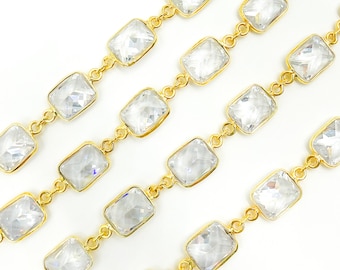 18k Gold Plated Sterling Silver Zircon Chain, 11x9mm Connector Chain. CZ52