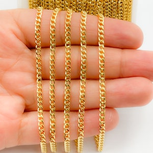 1FT 3.8x2.80mm 14k gold filled flat curb chain, tight tiny cuban curb unfinished chain, small Miami curb link chain wholesale. 10641HR image 1