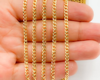 1FT 3.8x2.80mm 14k gold filled flat curb chain, tight tiny cuban curb unfinished chain, small Miami curb link chain wholesale. 10641HR
