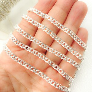 4mm 925 Sterling Silver Double Curb Chain, Silver Miami Curb Chain, Unfinished Cuban Curb Chain, White Silver Curb Chain Foot. V34SS