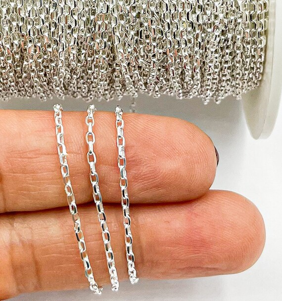 Large Textured Handmade Oval Silver Link Chain