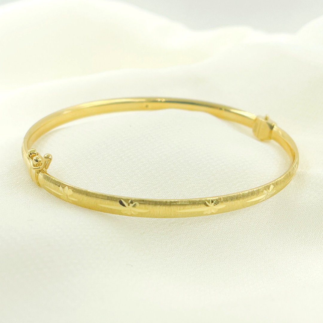14Kソリッドゴールドバングルブレスレット：マット＆シャイニー