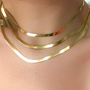 Herringbone Snake Chain Necklace 16 &quot;,Gold Plated 4.3mm Flat Snake Chain, Gold Snake Necklace, Wholesale Gold Plated Choker Necklace