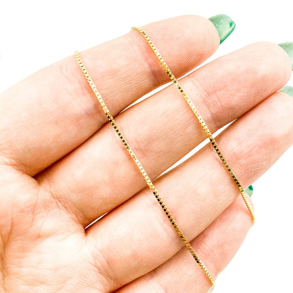 Dainty Gold Necklace 16, 18 inch Real Gold Box Chain Necklace, Tiny Layering 14k Gold Necklace, Solid Gold Jewelry Wholesale Bulk. 058VED