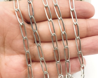 12x4mm 925 Oxidized Sterling Silver Chain by foot, Curb Paper Clip Chain. Gunmetal paperclip necklace chain. 299OX