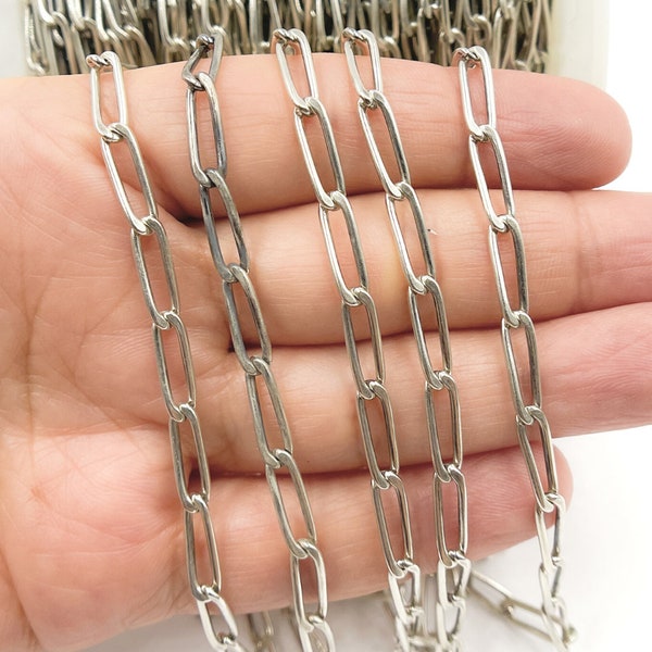 1FT 12x4mm 925 Oxidized Sterling Silver Chain by foot, Curb Paper Clip Chain. Gunmetal paperclip necklace chain. 299OX