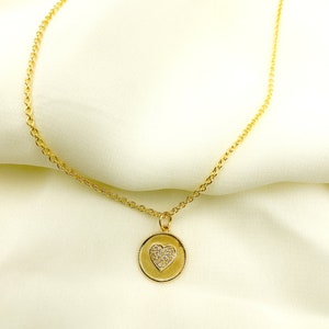 14K Solid Gold 15mm Circle charm , Heart with Diamonds charm, love gold necklace pendant, textured heart charm, Solid Gold pendants. GDP52
