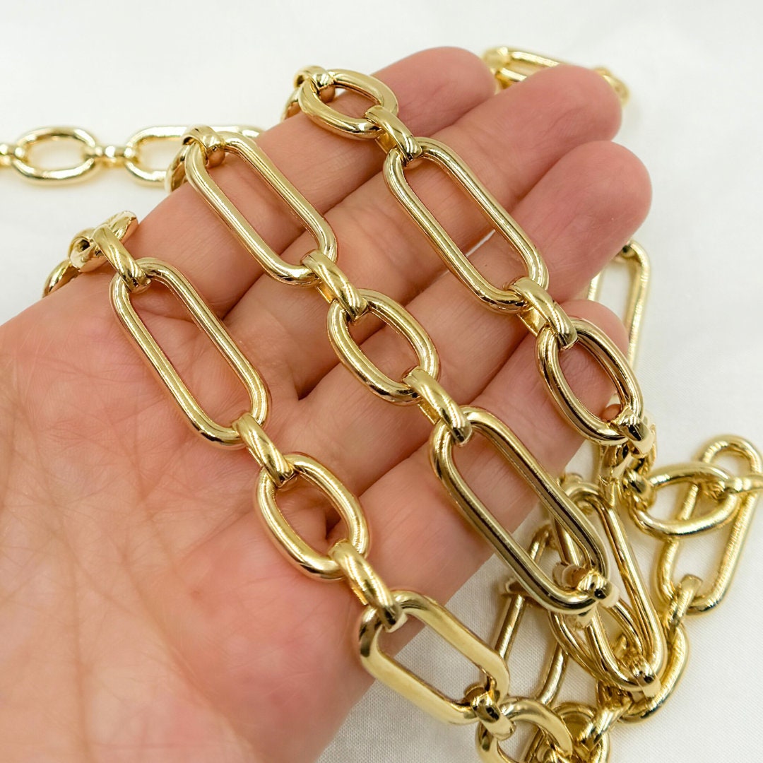 Smooth Round Chain Gold-plated 925 Sterling Silver Smooth Long & Short Links Chain, Gold ...