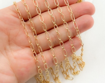 14k Gold Filled Textured Rectangle Link Chain, 6x3mm, Sold By Foot. 8251-1AGF