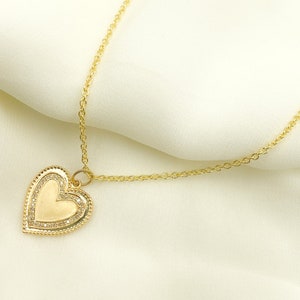 14K Solid Gold with Diamonds Heart Shape Charm. Solid Gold heart 24mm. Love pendant for necklace. Solid Gold jewelry Gift. GDP19