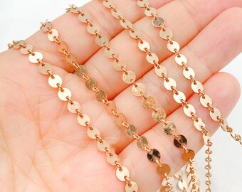 Cadena de lentejuelas de 4 mm, chapada en oro rosa de 14k, por metro, para la fabricación de joyas. 957RGF