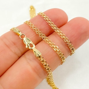 14K Solid Gold Bismark Chain, Real Gold Flat Link Necklace, Unisex Gold Chain, Solid Yellow Gold Necklace, Fine Gold Jewelry. 035R03AC2T2