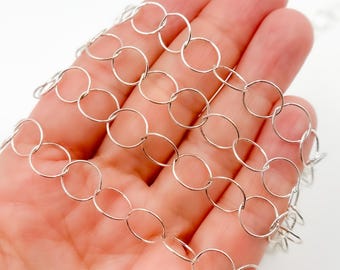 10mm Sterling Silver Round Link Chain, Unfinished Cable Chain by Foot. 693SS