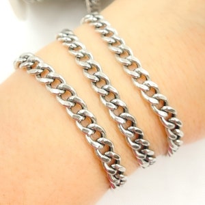 1FT 7.5x5.8mm Oxidized 925 Silver Chain by Foot, Hollow Antique Silver Flat Curb Chain, Cuban Curb Chain, Gunmetal Miami Curb Chain. V45OX