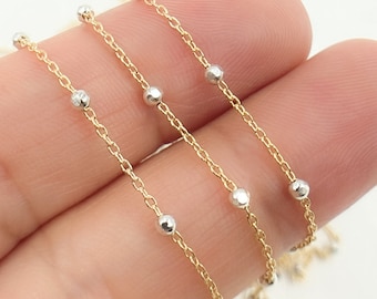 14k Gold Filled Satellite Chain with Sterling Silver Beads, 2mm Bead Necklace. 1186GF