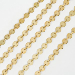 4mm 14k gold filled chain by foot, unfinished circle sequin chain, small round coin chain yard, round disc bracelet chain bulk. 109571 image 2