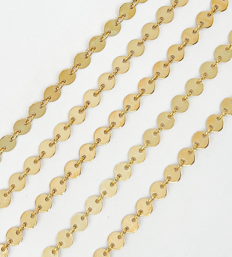 4mm 14k gold filled chain by foot, unfinished circle sequin chain, small round coin chain yard, round disc bracelet chain bulk. 109571 image 2