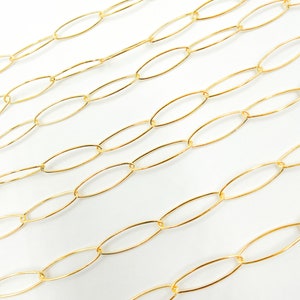 1FT 17x5mm 14k Gold Filled chain by foot, unfinished marquise shape bulky chain, long oval link gold chain wholesale bulk supply. 107001