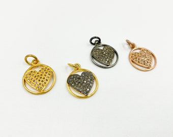 Pave Diamond Heart Charm, Gold Heart Charm Bulk, FREE SHIPPING in US, Wholesale Pave Diamond 925 Silver Vermeil Heart Pendant for Necklace