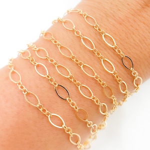 14k Gold Filled Unfinished Chain by foot, Long and Short Flat Oval Link Gold Filled, Shiny Link Necklace Chain by yard bulk. 738FGF