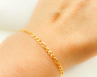 Bracelet 14K Solid Gold Figaro Chain. 14K Real Solid Gold bracelet 7.5 inches. Gold chain flat link bracelet. 058GL3BPT2A8L001