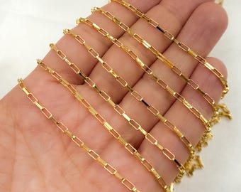 Łańcuszek 4,2 x 1,8 mm, 14-karatowe złoto, łańcuszek z małym prostokątnym ogniwem, łańcuszek do bransoletki z małym prostokątnym ogniwem, łańcuszek do naszyjnika z narysowanym pudełkiem. 353GF
