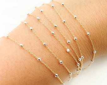 14k Gold Filled Chain with 925 Sterling Silver Beads, Satellite Chain, Gold Filled Chain, Permanent Jewelry. 1186GF