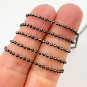 1 フィート 1.5 mm 925 シルバー ブラック ロジウム プレート チェーン、ブラック ポリッシュ ボール チェーン、小さなラウンド ビーズ チェーン、上品なアンティーク ネックレス チェーン BR60