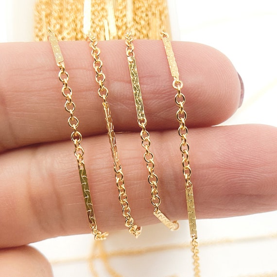 Large-small chain link, round links, flat wire, dark gold-plated brass,  10x8x1mm, 50 cm
