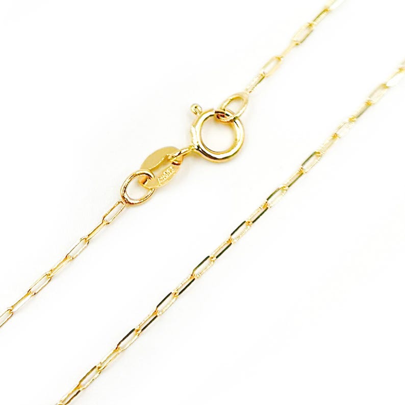 Halsband i 14K massivt gult guld med gem, rektangulär länkkedja i äkta guld, unisex lager-på-lager-halsband, trendiga smycken för vardagsbruk. 027FVBFVT5 bild 2